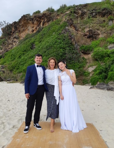young couple with bronwyn brown gold coast marriage celebrant
